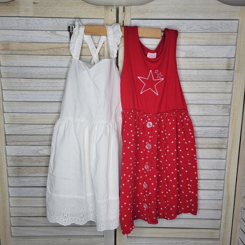 💛3/$15 Girls Dresses Red Dress White Sleeveless Size 5 5T Clothes Spring Summer
